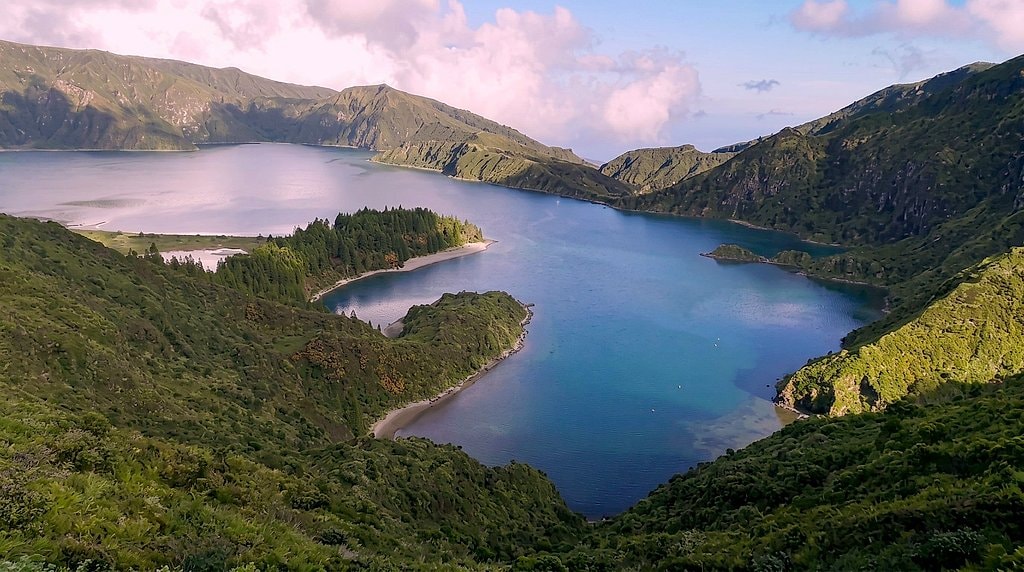 Panoramic view of Lagoa do Fogo crater lake, São Miguel, Azores